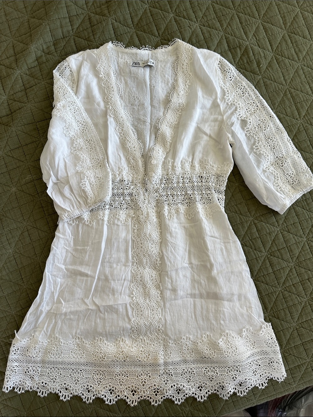 Zara Off-White Lace-Trim Mini Tunic